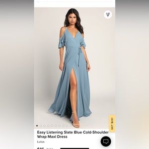 NWT Lulu’s Easy ListeningSlate Blue Cold-Shouldered Wrap Maxi Dress